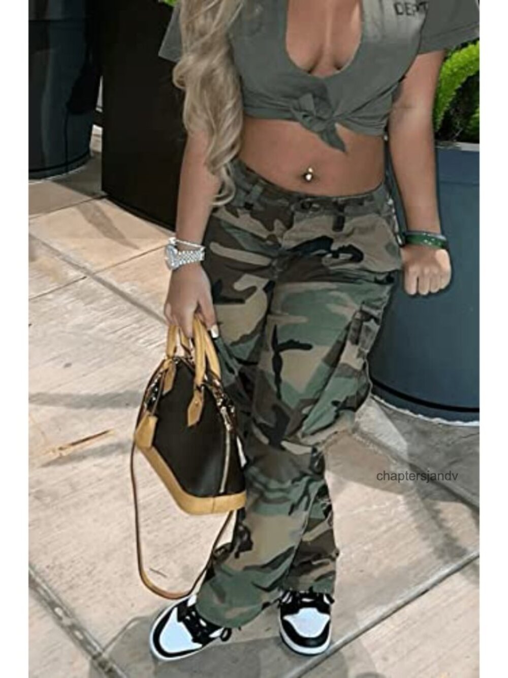 Plus Size Camo Cargo Pants High Waisted Joggers Loose Fit Polyester - Picture 4 of 6